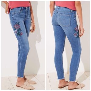 LOFT Modern Painted Floral Frayed Skinny Jeans 6